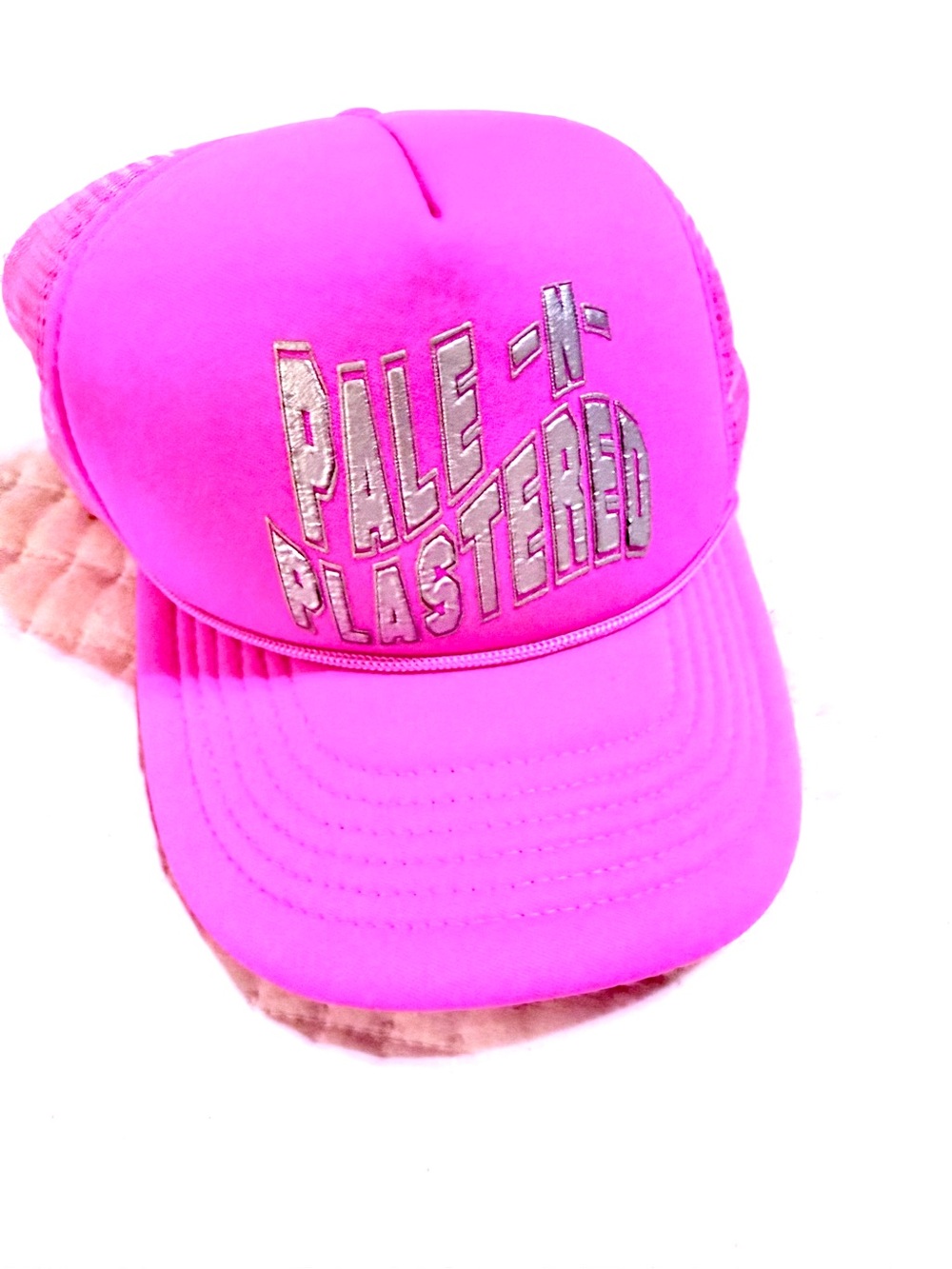 Trendy boutique Bright Pink Metallic Lettering Trucker Hat